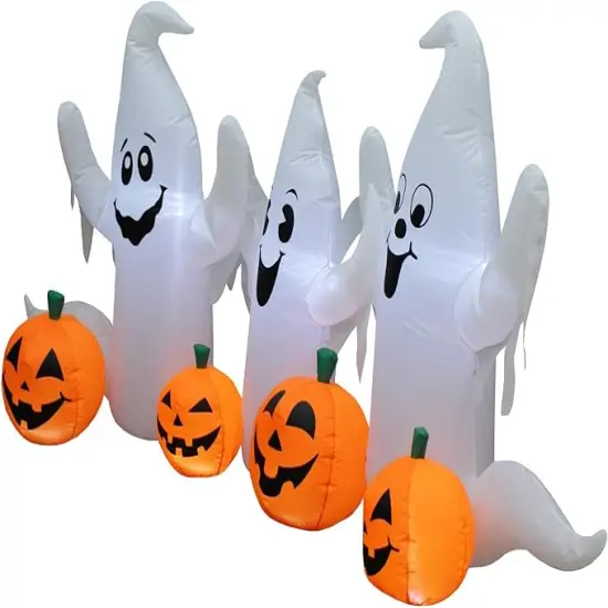 Halloween Inflatable Three Ghosts with Pumpkins Patch Outdoor Indoor Holiday Decorations {4}