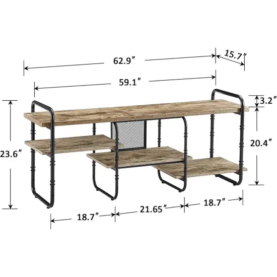 Wood Metal TV Stand with Open Shelves for TVs up to 65 Inches Grey {5}
