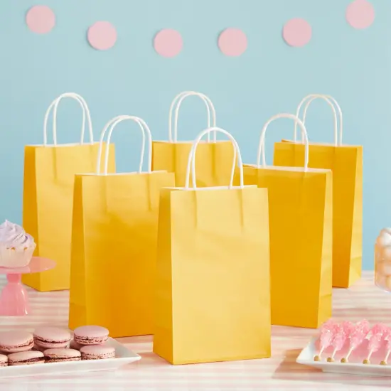 25 Pack Yellow Paper Gift Bags with Handles for Birthday Party Favors (5x3x9 Inches) {2}