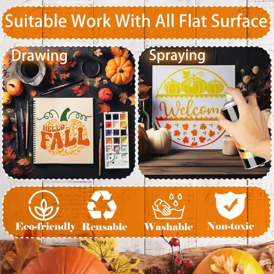 9 Pcs Fall Stencil for Painting on Wood, Reusable Thanksgiving Autumn {4}