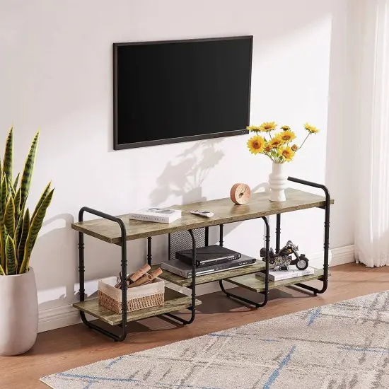 Wood Metal TV Stand with Open Shelves for TVs up to 60 Inches Grey {6}