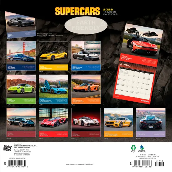 Supercars | 2026 12 x 24 Inch (Hanging) Monthly Square Wall Calendar | Plastic-Free {2}