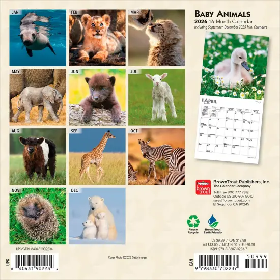 Baby Animals | 2026 7 x 14 Inch (Hanging) Monthly Mini Wall Calendar {2}