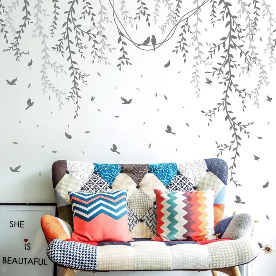 Hanging Willow Branch Wall Stickers - Grey {3}