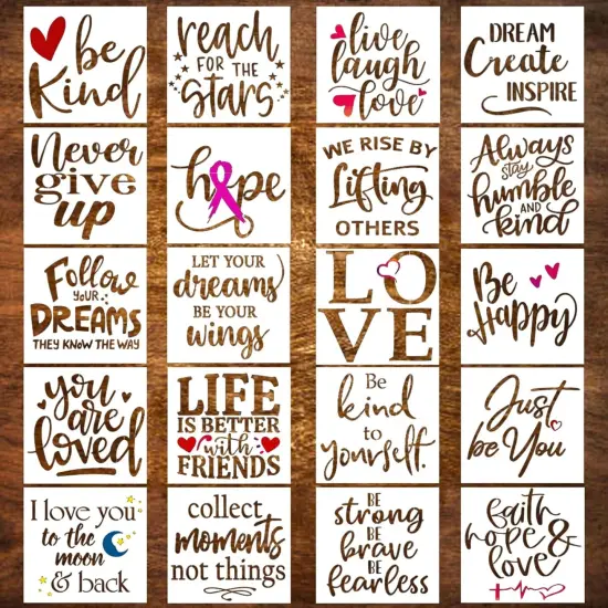20 Piece Inspiration Word Stencil Set - Stencils for Painting on Wood, 6 Inch {1}