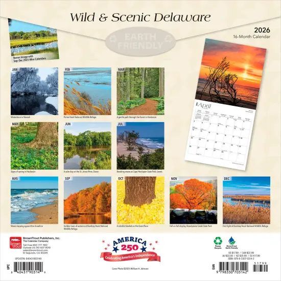 Delaware Wild & Scenic | 2026 12 x 24 Inch (Hanging) Monthly Square Wall Calendar | Plastic-Free {2}