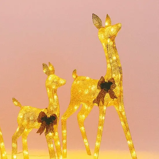 Set of 3 Champagne Cotton Thread Deer 60, 48, and 32 Inches Decor {4}