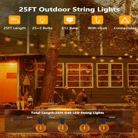 25Ft G40 Halloween Orange String Lights {3}