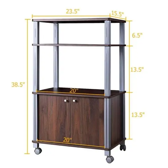 3 Tier Kitchen Storage Cart with Wheels Microwave Stand with Shelves and 2-Door Cabinet Brown {4}
