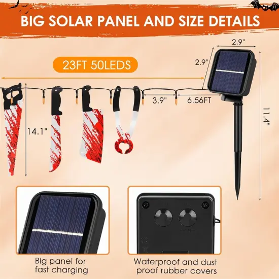 Halloween Orange String Lights Outdoor with Fake Knife {6}