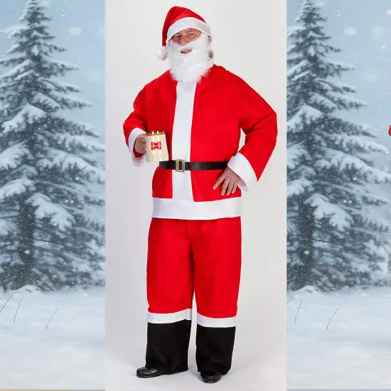 Saloon Spree Santa XL Costume with Coat Pants Hat Belt and Beard Set {1}