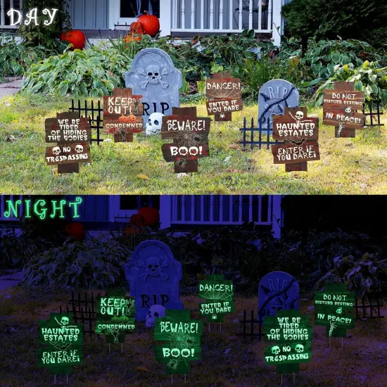 6 Pcs Halloween Decorations Glow in Dark Yard Sign {2}