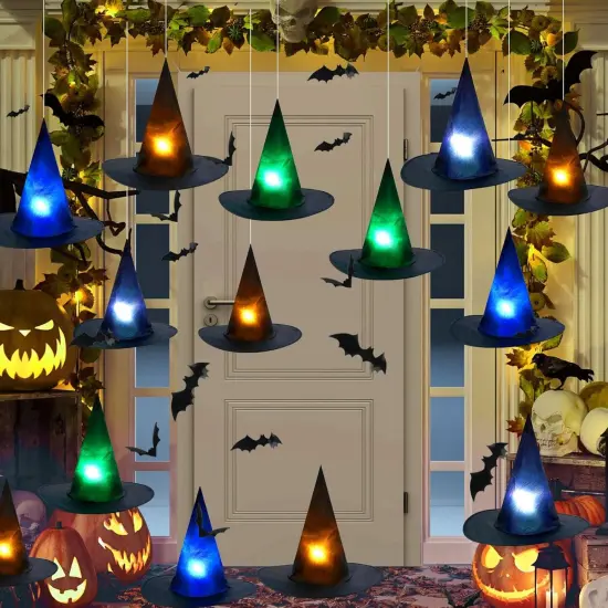 12pcs Light Up Halloween Hanging Witch Hat {1}