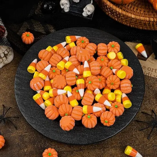 80Pcs Fake Pumpkin Candy Corn Mini Resin Charms {3}