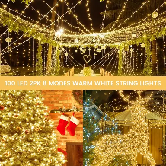 2 Pack String Lights Battery Operated with Timer - 66FT, 200 LED (Warm White) {4}