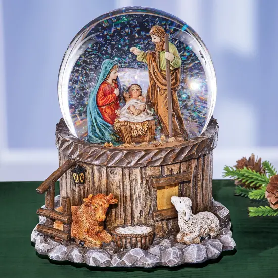 Collections Etc Hand Painted Nativity Scene Tabletop Snow Globe {1}
