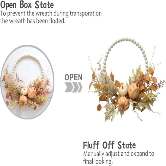 Autumn Wood Bead Pumpkin Fall Wreath {2}