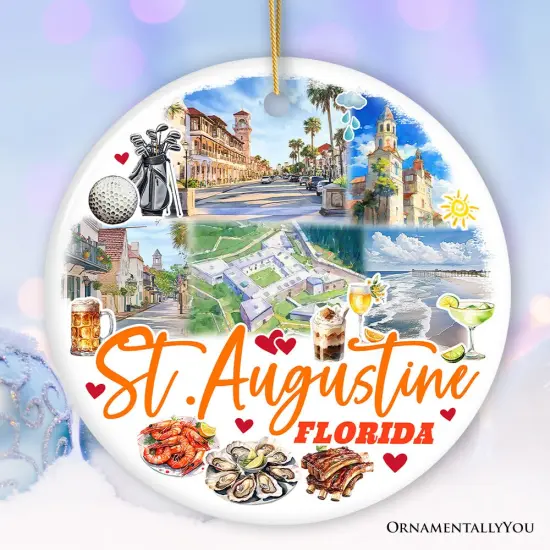 Artistic St. Augustine Ceramic Ornament, Florida Coastal City Historical Christmas Decoration {6}