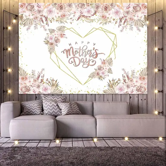 Happy Mother's Day Backdrop Boho Pampas Grass Floral {5}
