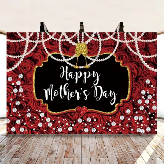 7x5ft Happy Mother's Day Backdrop Banner Red Rose {4}
