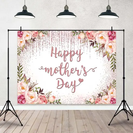 Rose Gold Mothers Day Backdrop Watercolor Floral Glitter {2}