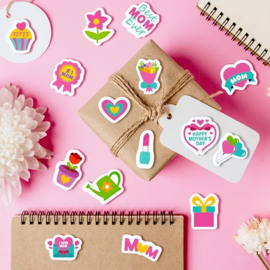 Mother&rsquo;s Day Cartoon Foam Sticker - Haooryx 300pcs Happy Mother&rsquo;s Day Foam Stickers Flower Pink Heart-Shape Self Adhesive EVA Stickers I Love Mom 3D Puffy Sticker for Giftwrap Card Envelope Decor {4}