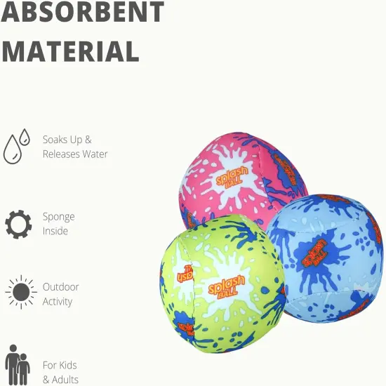4E's Novelty 12 Pack Water Bomb Splash Balls - 3" Mini Absorbent Sponge Balls for Pool Party Favors for Kids {3}