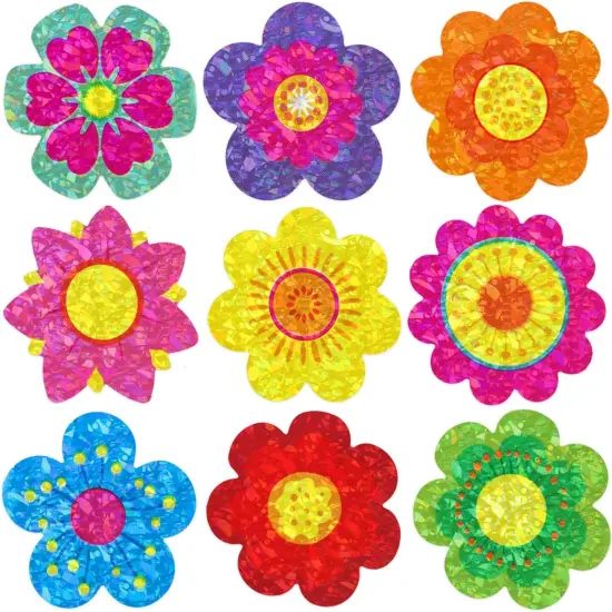 500Pcs Glitter Flower Stickers for Kids Spring Summer Foil Shiny Floral Label Roll Sticker for Envelopes Cards Party Supply Decoration Teacher Reward {1}