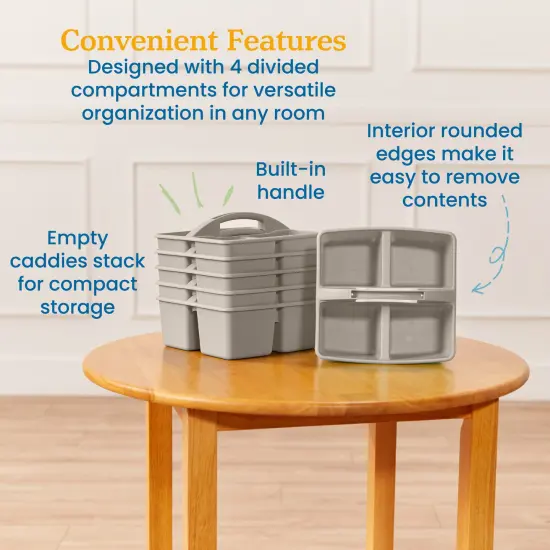 4-Compartment Medium Caddy, Storage Organizer, 6-Pack Grey {5}