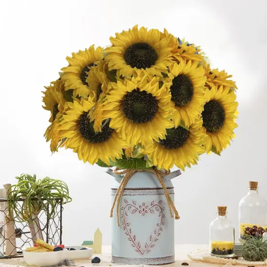 Summer Floral Arrangement - 12PCS Artificial Sunflowers with Stems, Silk Yellow Flowers for Home Decor, Party, and Bulk Decorations {3}