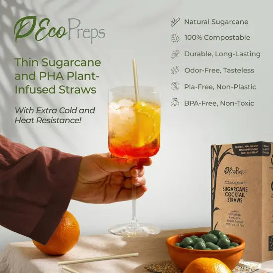 5&rdquo; Short Biodegradable Sugarcane Cocktail Straws | 200 Count, 100% Compostable, Plastic-Free, Eco-Friendly Drinking Straws | 5-Inch, Heat-Resistant PHA Coffee and Cocktail Stirrers {4}
