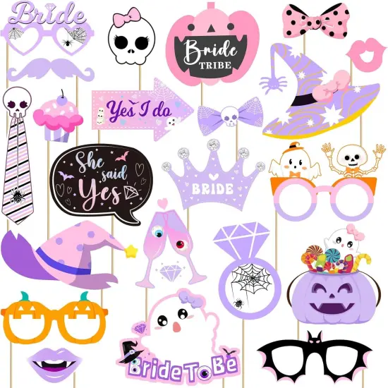 22 Pcs Halloween Bachelorette Party Photo Booth Props Kit-Bride Tribe Party Decorations, She Said Yes Bachelorette Party Photo Booth Props {1}