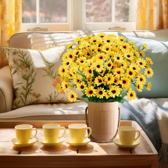 8 Bundles Mini Summer Sunflowers &ndash; Bright Yellow Silk Blooms for Sunny Home & Garden Decor Floral Arrangements {3}