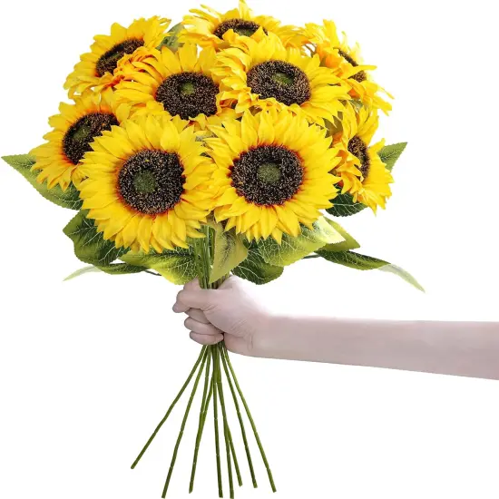 9-Pack Summer Sunflower Stems &ndash; 19.7" Lifelike Yellow Silk Flowers with Long Stems for Vases & Floral Arrangements {1}