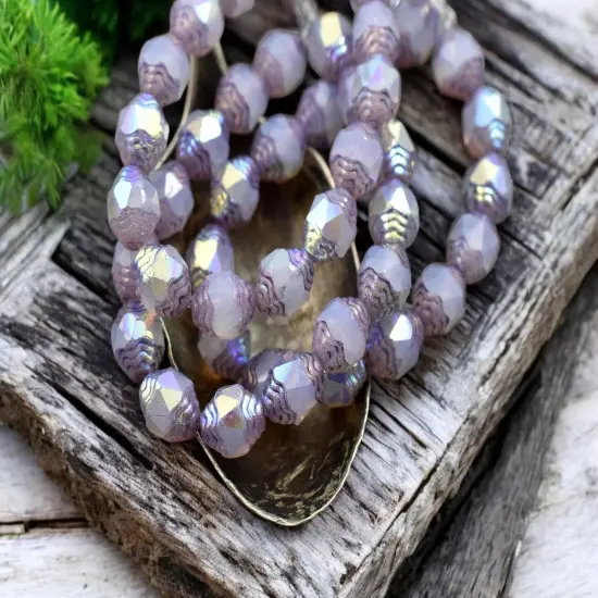 *15* 6x8mm Purple AB Washed Thistle Oval Cathedral Beads {1}