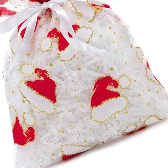 White Santa Hat Gift Bags Holiday Themed 4&rdquo; x 6&rdquo; Pouches {3}