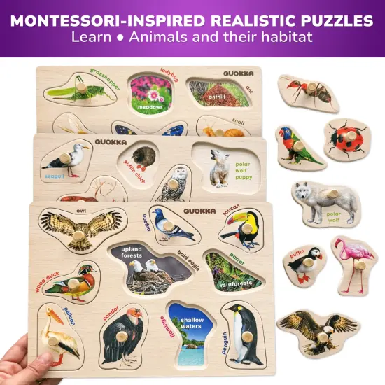 8 Pack Rack Wooden Puzzles for Toddlers| ABC, Numbers & Animals {5}