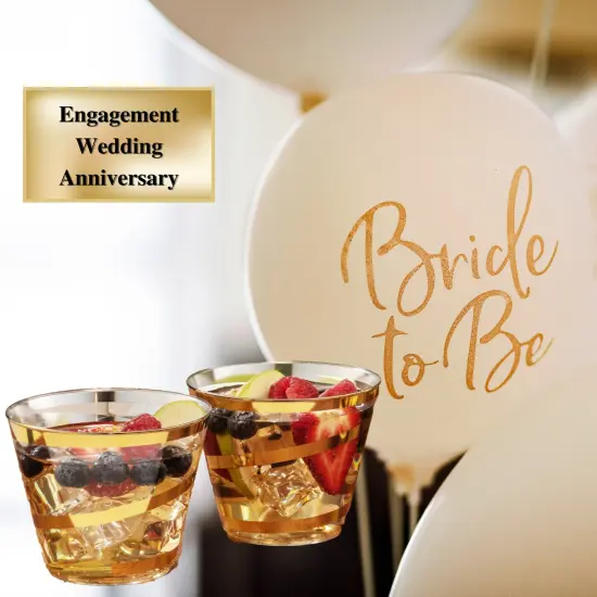 110 Pack 9 oz Disposable Clear Plastic Cups| Gold Rimmed Disposable Cups {8}