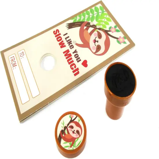 Tiny Mills 36 PACK Sloths Valentine's Day Cards with Stampers for Valentine's Day Classroom Exchange Birthday Party Favor Prizes {4}