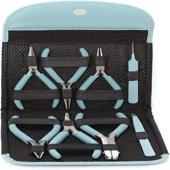 The Beadsmith Fashion Color Pliers &ndash; Slimline Color-Coordinated Tools &ndash; Matching Clutch in Beige &ndash; Jewelry Making Supply Kit to Create Necklaces, Bracelets, Earrings & More Light blue {4}