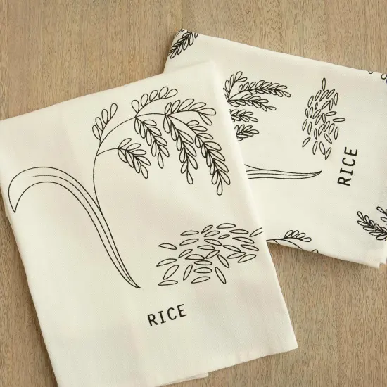 Rice Dish Cloth Printed Flour Dish Cotton Towel - Set of 2 - Premium Kitchen Towels & Napkins {2}