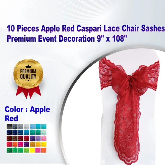 10 Pieces Apple Red Caspari Lace Chair Sashes Premium Event Decoration 9" x 108" {1}