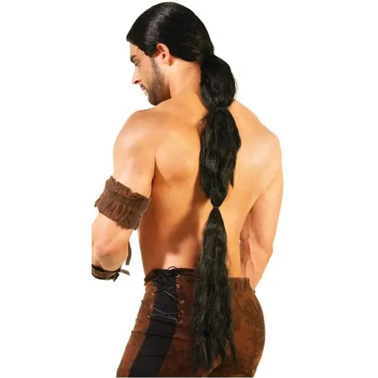 Medieval Fantasy Men's Warrior Black Costume Wig {1}