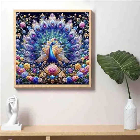 Peacock Diamond Painting Kit &ndash; 13.7&times;13.7 inch {3}