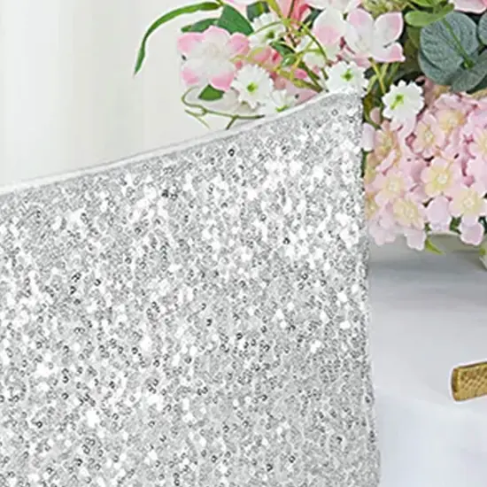 1 Piece Platinum Or Light Silver Sequin Spandex Chair Cap 13.5 inch by 10 inch Decor {3}
