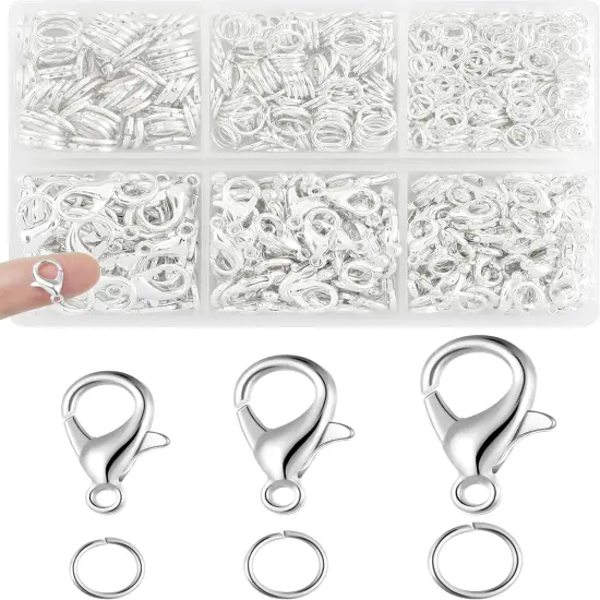 900PCS Lobster Claw Clasps and Jump Rings Set - Silver {1}