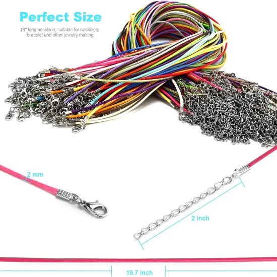 100Pcs Leather Necklace Cord with Clasps, Rope Necklace String - Multicolor {3}