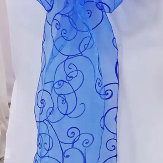 10 Pieces Royal Blue Embroidered Organza Chair Sashes 8"x108" Elegant Wedding & Event Decor {4}