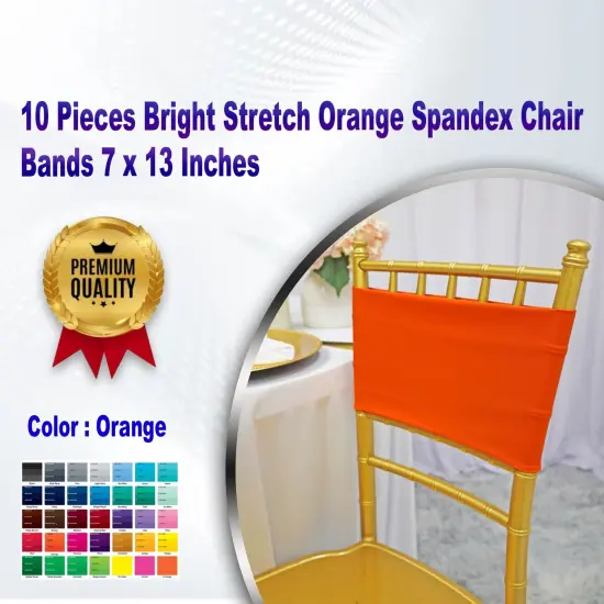 10 Pieces Bright Stretch Orange Spandex Chair Bands 7 x 13 Inches {1}