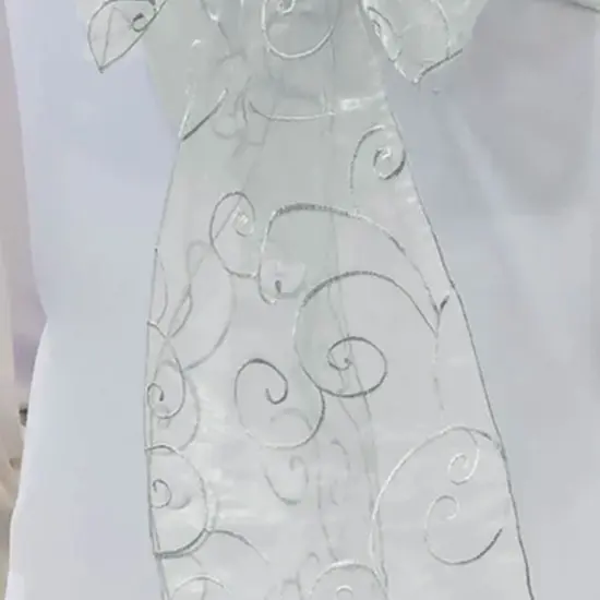 10 Pieces Silver Embroidered Organza Chair Sashes 8"x108" Elegant Event & Wedding Decor {4}